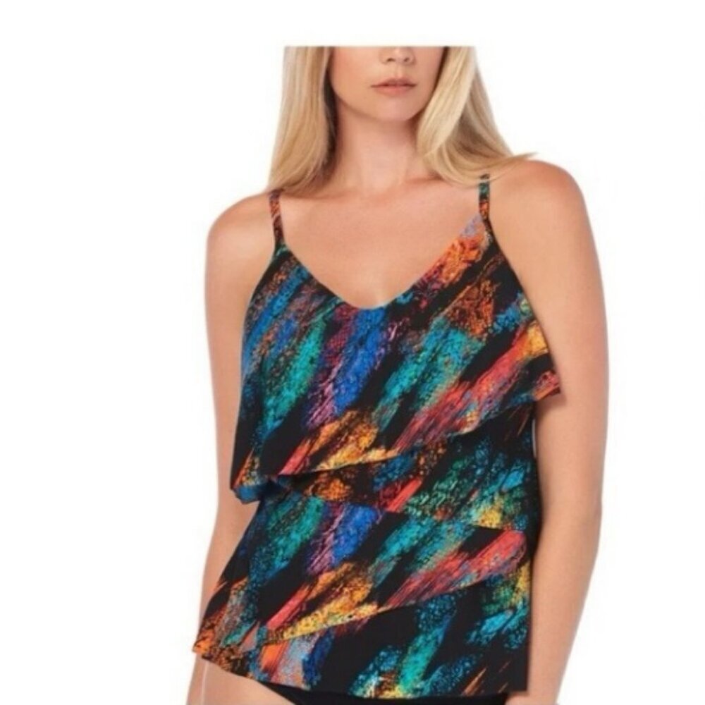 Magicsuit Viper Printed Chloe Tiered Tummy Control Wireless Tankini Top Size 8